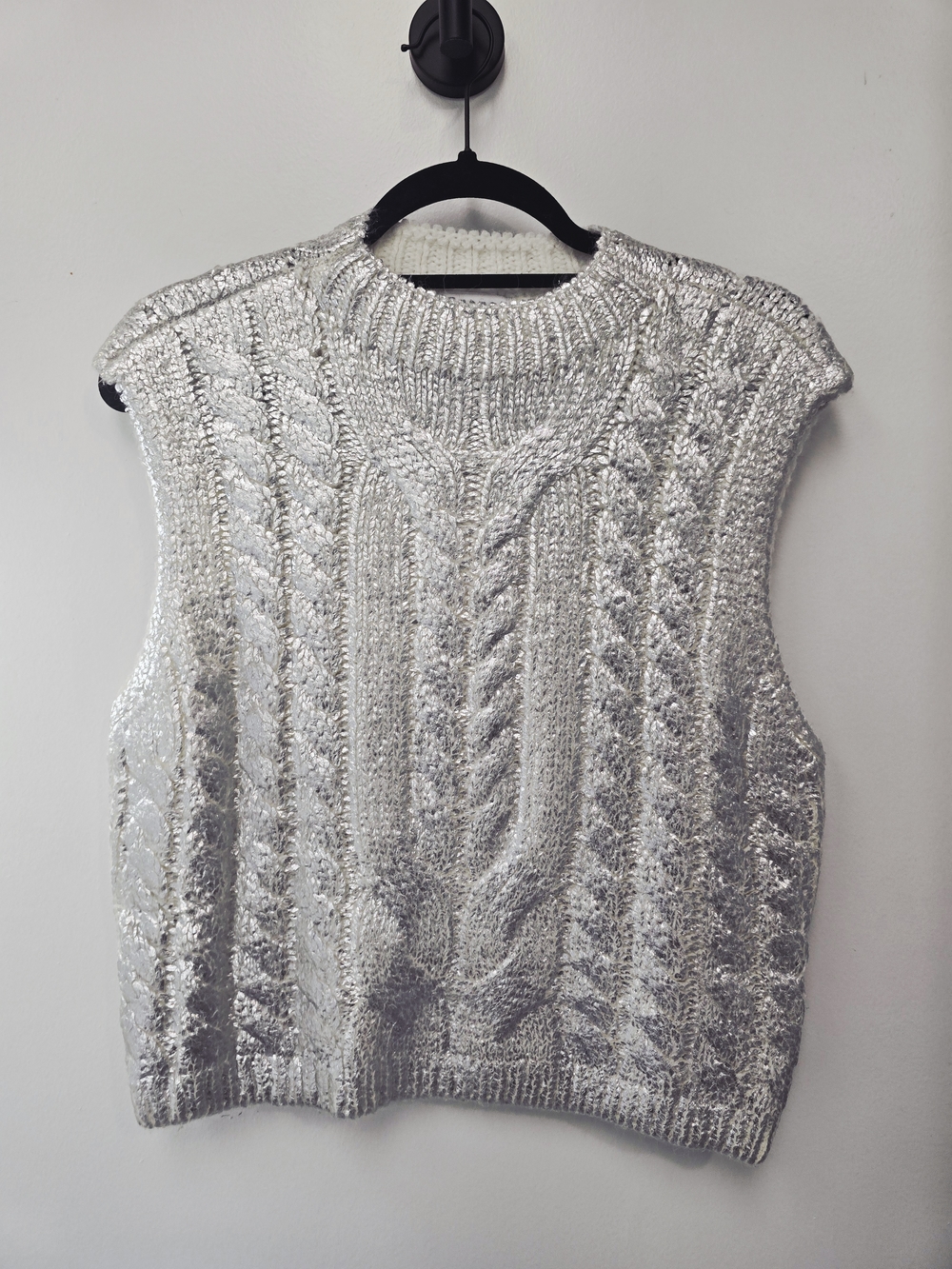 The Drop Sleevless Cropped Metallic Silver Sweater Vest/Shirt-Lrg CHIC!! NWT